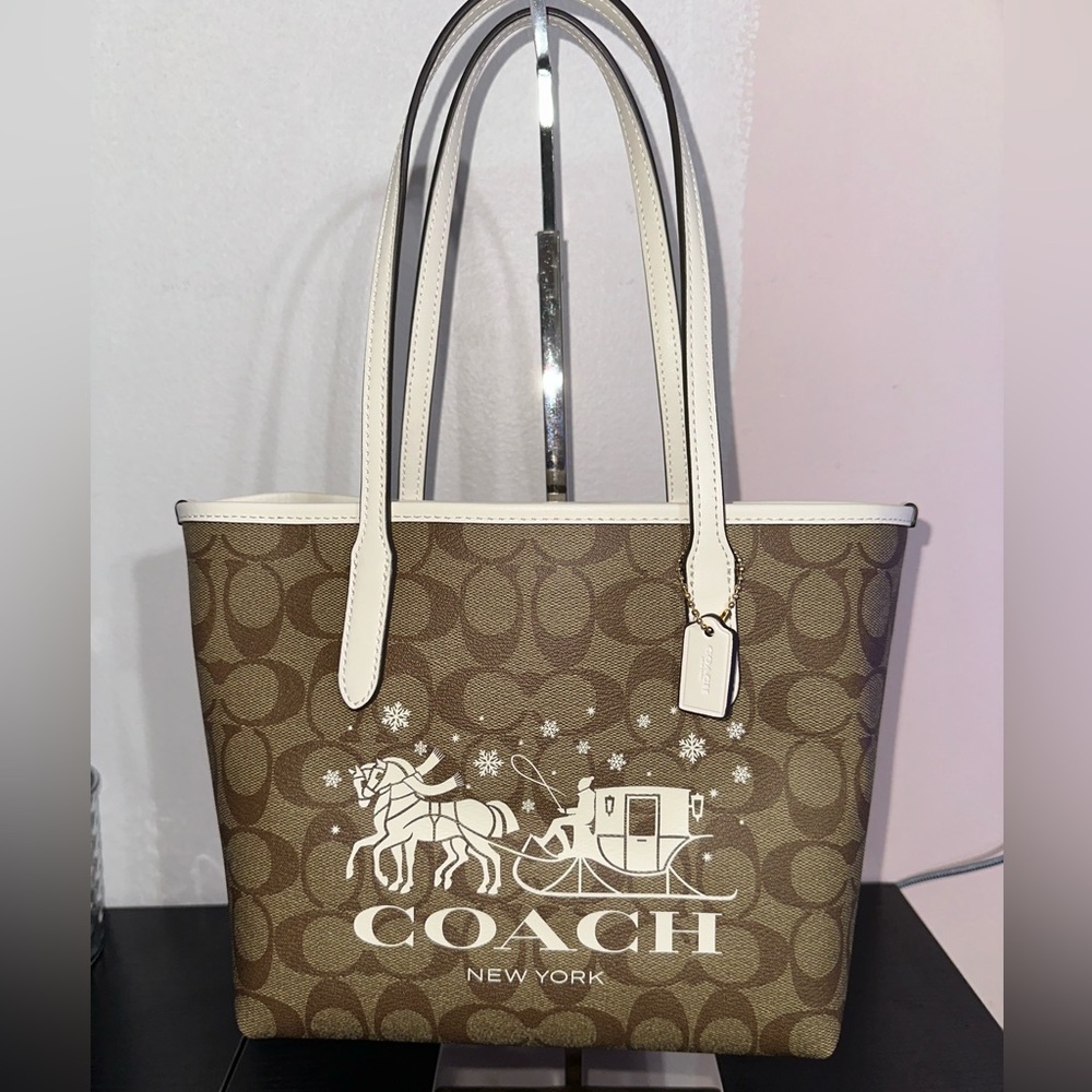 Coach Mini City Tote Horse & Sleigh Khaki Chalk